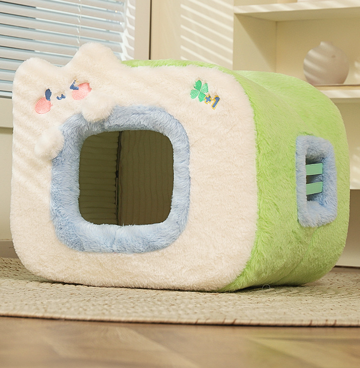 PawsCube Collapse-Proof Cat Bed – Reinforced Steel Frame & High-Density Foam, Insulated Side Window, Windproof Design